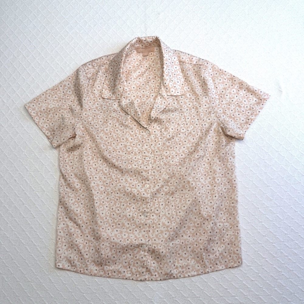 Barefoot Dreams Luxe Milk Jersey Floral Pajama Top Peach Pink BDWES1961 Large